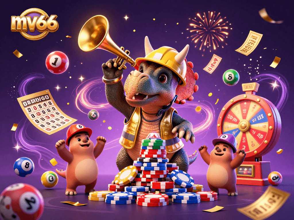 Join mv66 in a vibrant celebration of casino gaming with dynamic elements and festive characters.