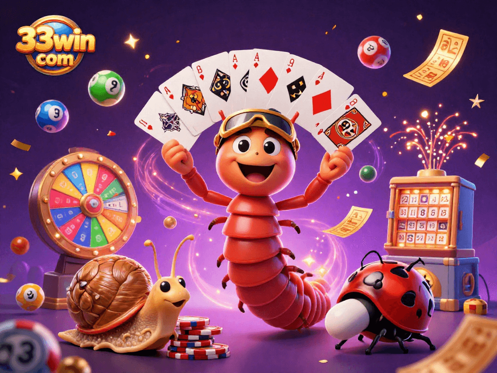 Engage with 33win com's vibrant casino scene featuring a lively millipede dealer!