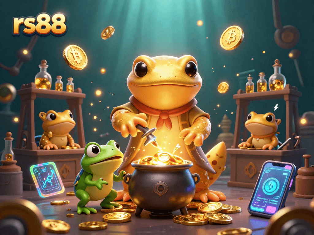 Experience thrilling wins at rs88 with dynamic 3D illustrations of alchemical gold-making and cryptocurrency.
