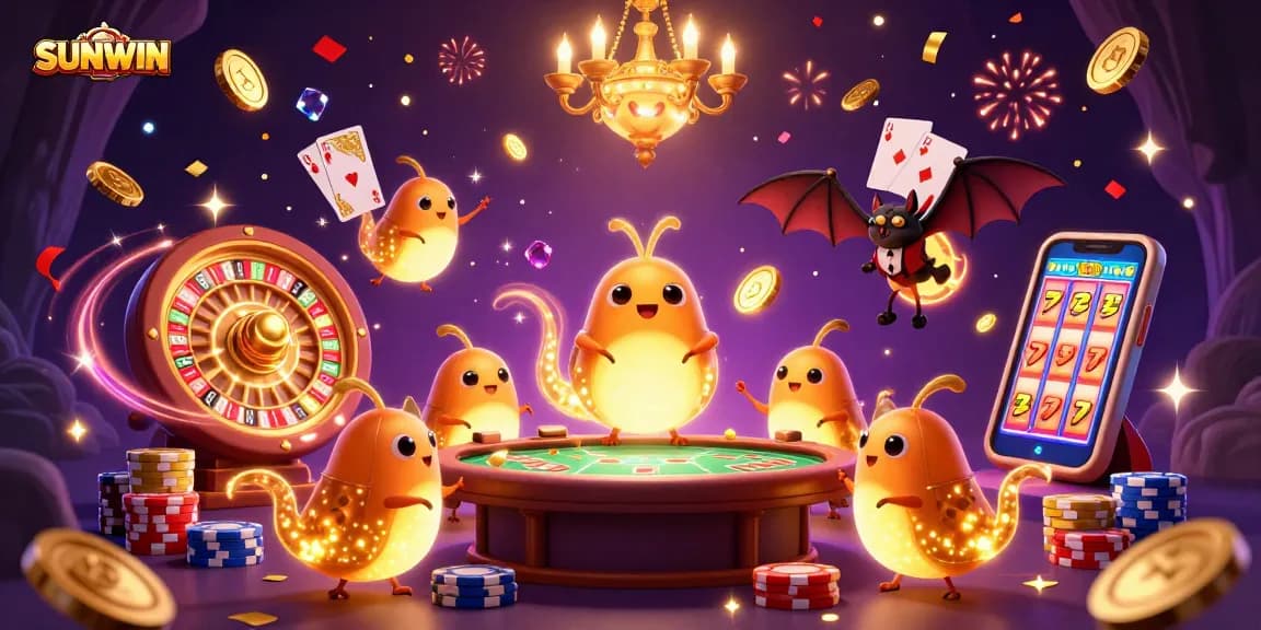 Experience thrilling gameplay at SUNWIN with glowworms lighting a vibrant cave casino scene.