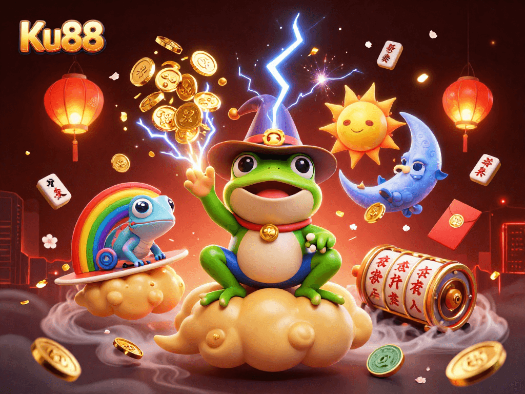 Engage with Ku88's thrilling casino experience featuring vibrant characters and elements.
