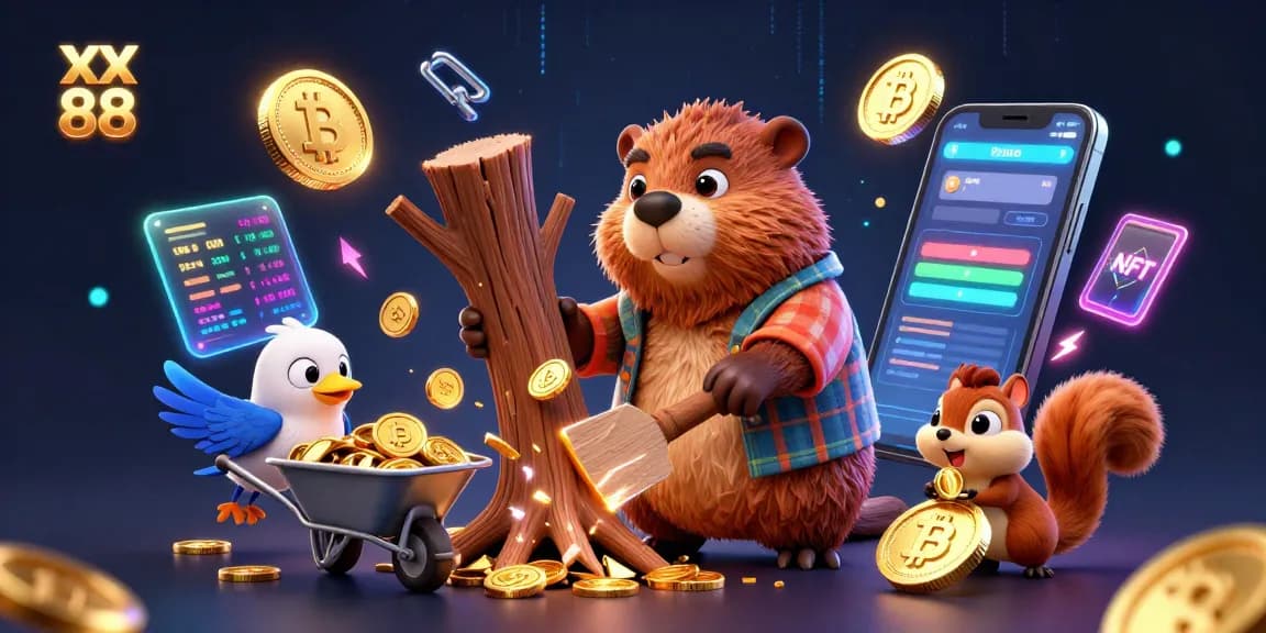 Win big with xx 88 as a lumberjack beaver chops trees raining coins in this captivating casino scene.