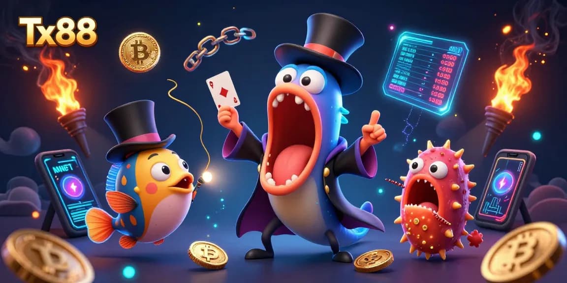 Experience excitement with Tx88 as deep-sea creatures perform unique tricks in this vibrant casino illustration.