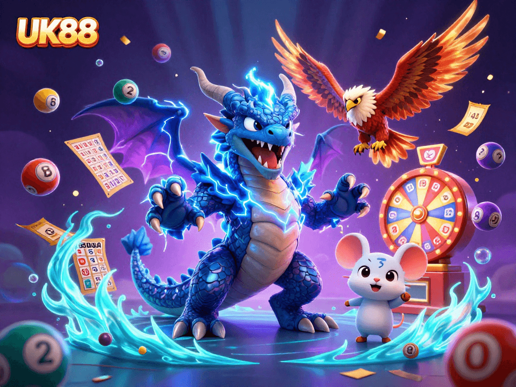 Experience winning excitement with UK88 in a vibrant casino scene featuring dynamic gaming elements.