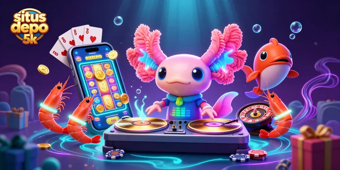 Engage with the exhilarating world of situs depo 5k through a vibrant underwater casino scene filled with animated characters and dynamic gaming elements.