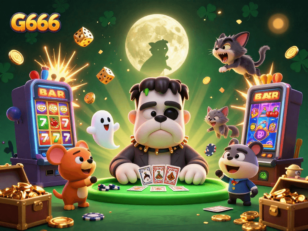 Experience G666 adventures with a lively Frankenstein bulldog dealer and a jackpot explosion!