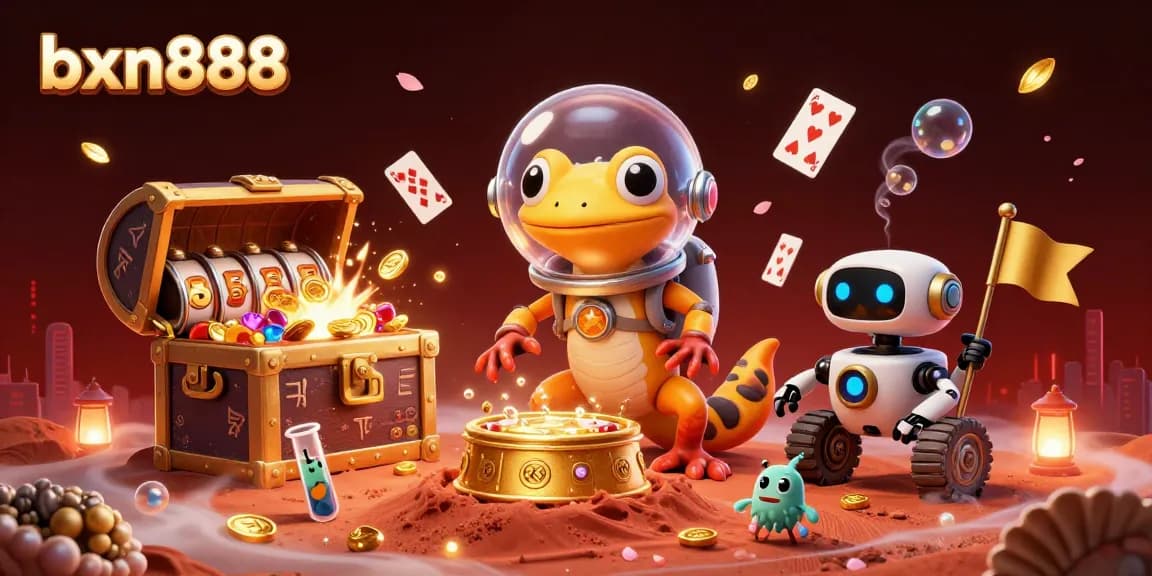 Experience the thrill of bxn888 with a vibrant scene of a Martian gecko discovering a golden casino.
