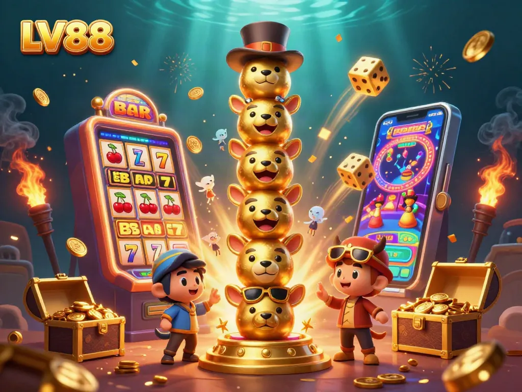 Experience thrilling slots and casino games with LV88's dynamic 3D illustration.
