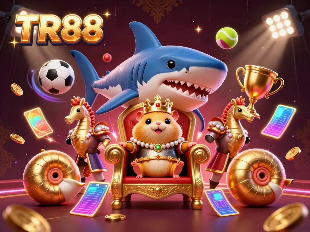 Experience the thrilling world of TR88 with a vibrant casino-themed 3D scene showcasing action and excitement.