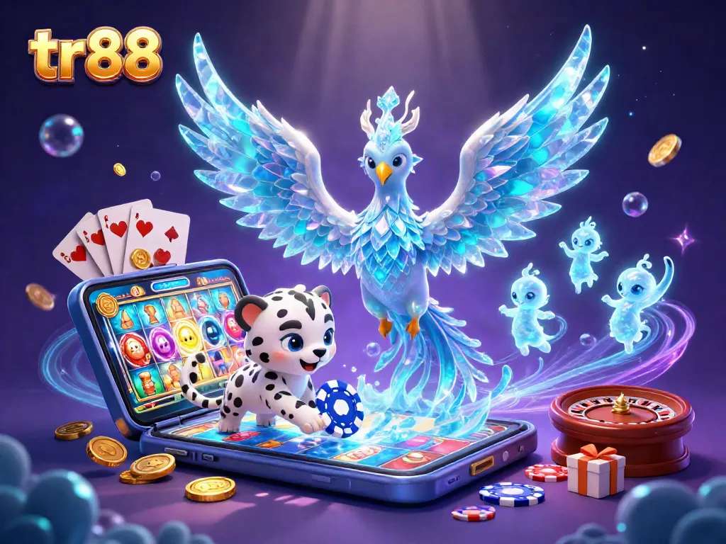 Spin and win with tr 88 in an illustrated casino scene of ice phoenix and chips!