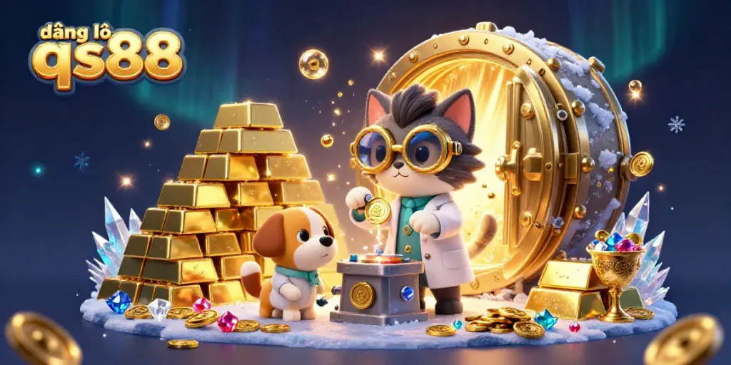 Experience excitement with đăng nhập qs88 while a mad scientist cat and dog create riches with golden gems and treasure.