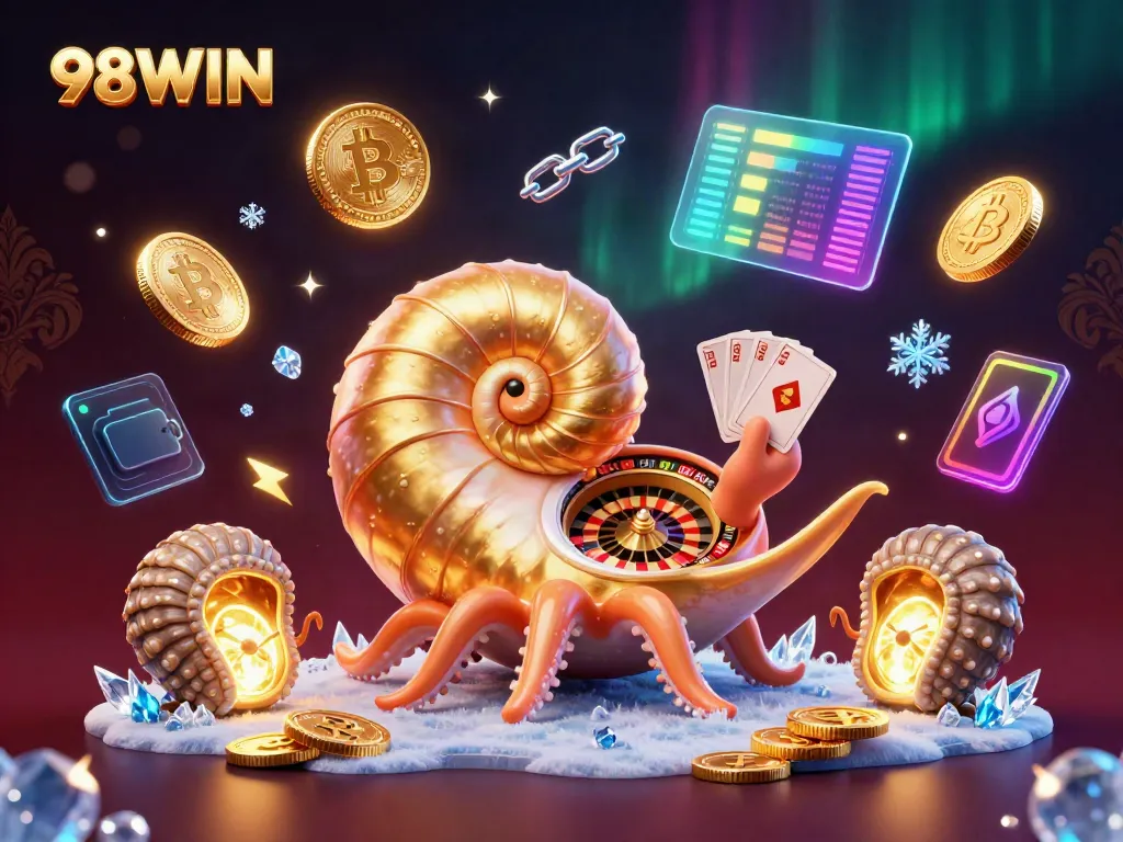 Experience 98WIN with an ancient nautilus roulette wheel in a vibrant casino scene.