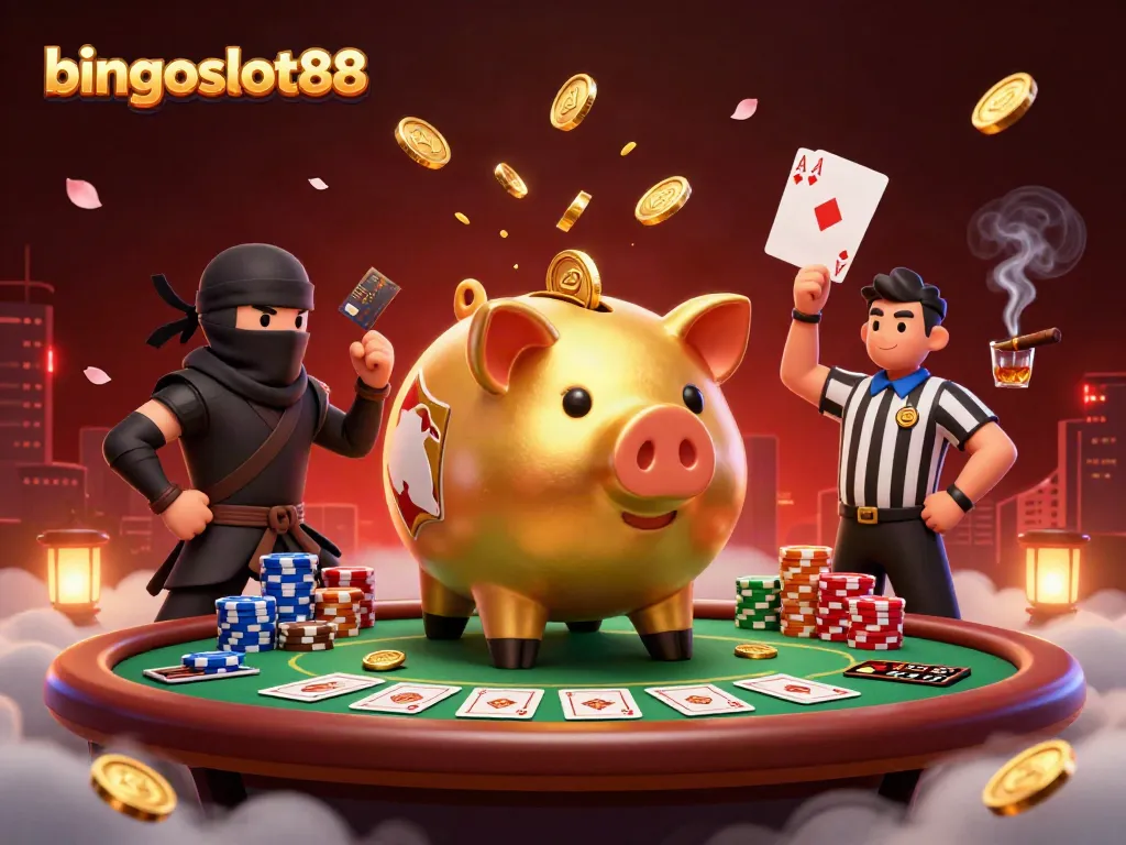 Gambarlah bingoslot88 dengan karisma karakter uang emas Sumo, sikap dinamis dan elemen poker yang memikat.