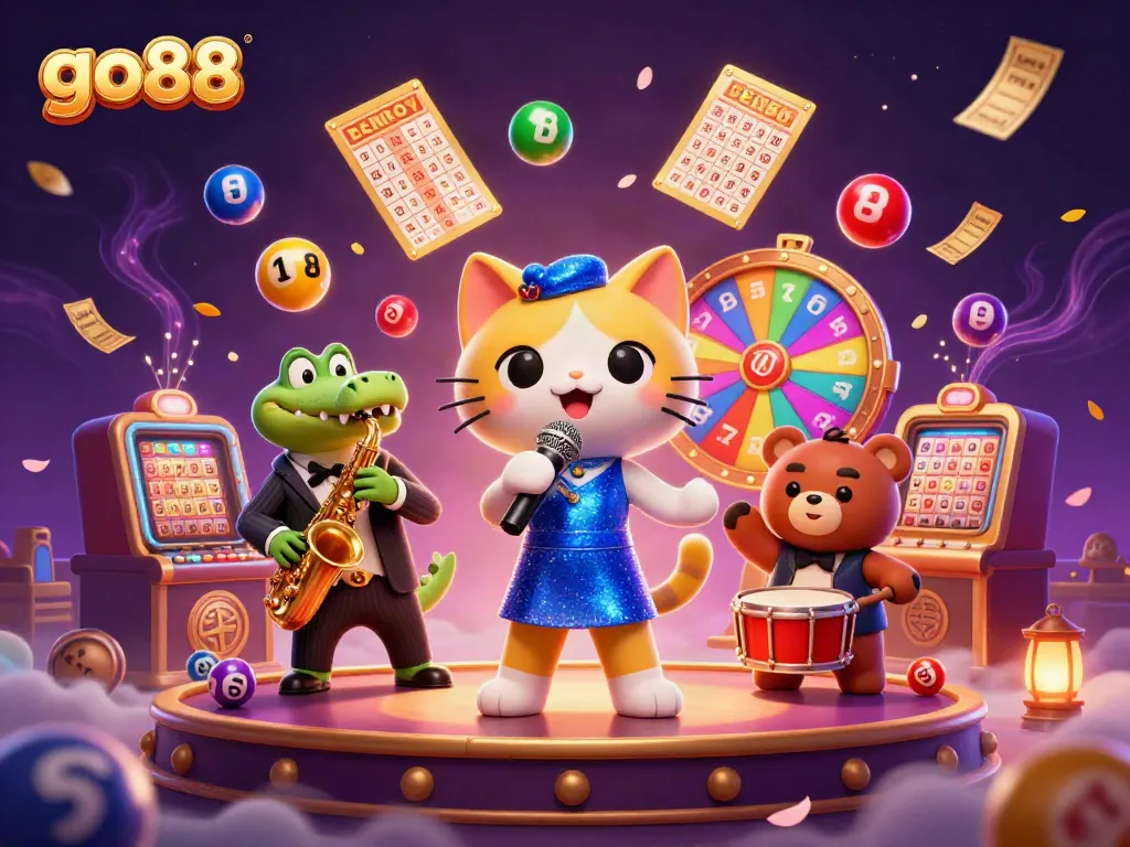 The go88 casino scene features vibrant characters and action, showcasing the game's excitement and rewards.