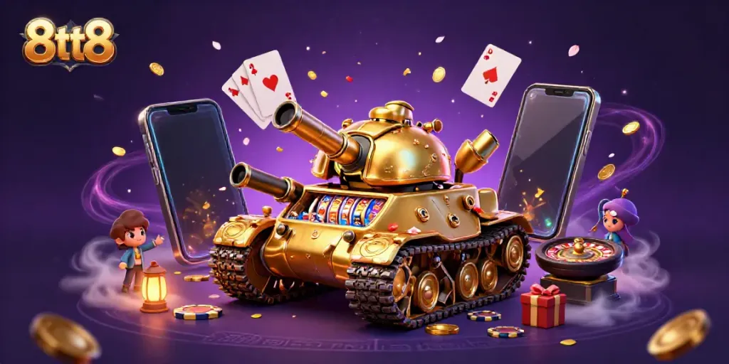 Win big with the 8tt8 casino tank bursting with gold coins, games, and vibrant energy.