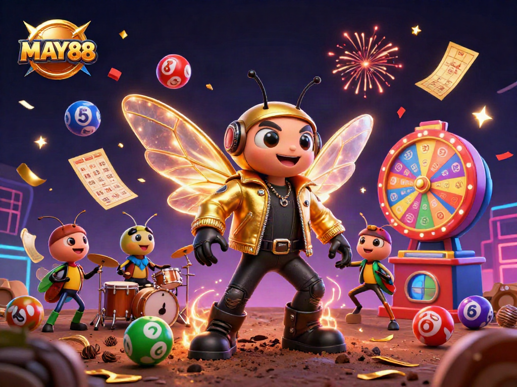 MAY88 brings excitement with vibrant casino elements in a dynamic 3D scene.