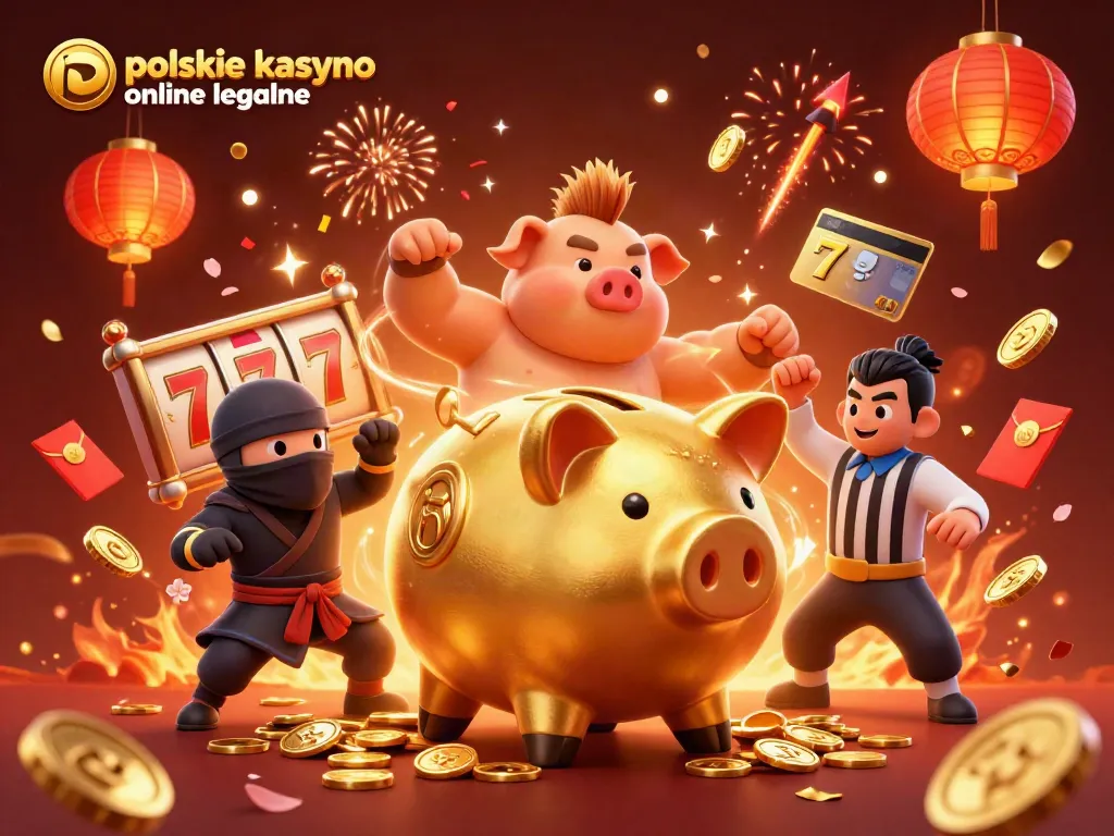 Experience exciting action with the polskie kasyno online legalne scene showcasing a sumo punishing coins against vibrant animations.