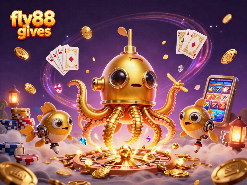 Engage with the fly88 gives excitement in a dazzling casino scene featuring the kraken submarine.