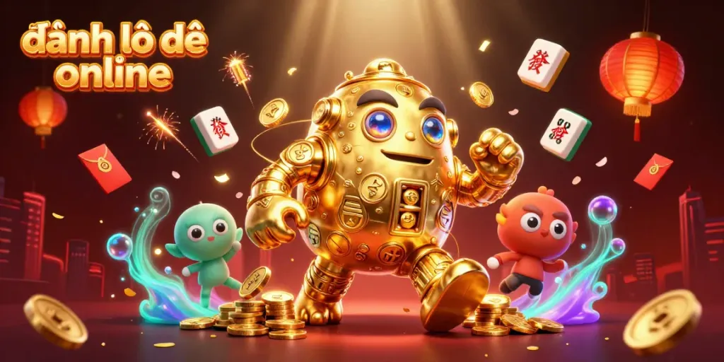 Engage with your luck in đánh lô đề online featuring a dynamic golden golem surrounded by festive game elements.