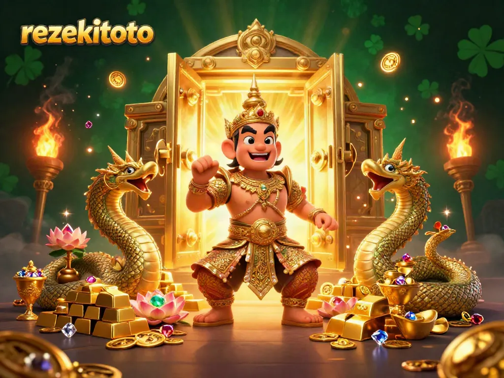 Experience thrilling gameplay with rezekitoto in this vibrant 3D casino scene depicting winning moments.