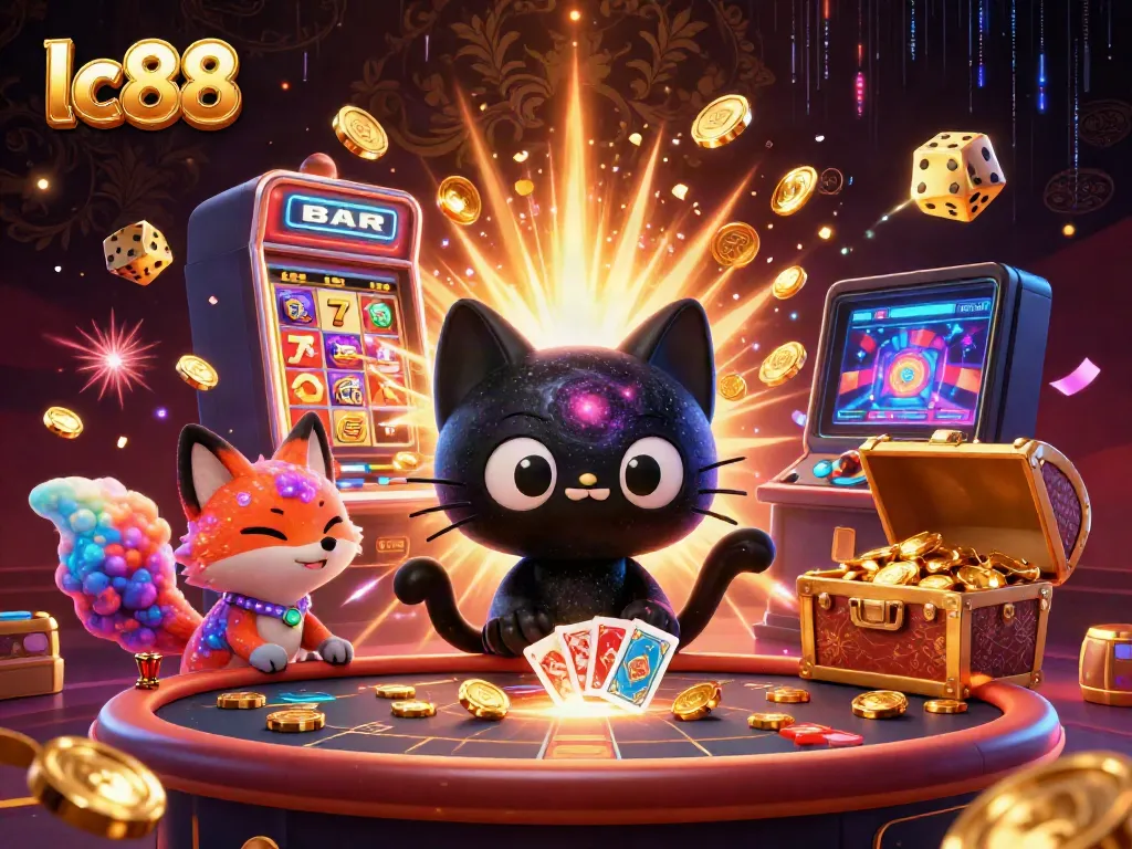 Spin and win at lc88's cosmic casino with golden chips and exhilarating gaming elements.