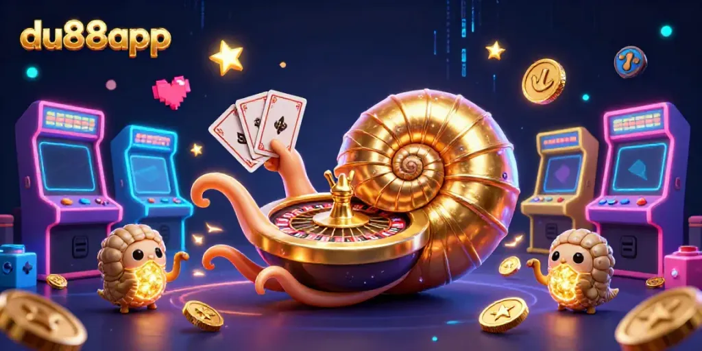 Engage with du88app's dynamic gaming scene featuring a giant nautilus roulette and glowing game elements.
