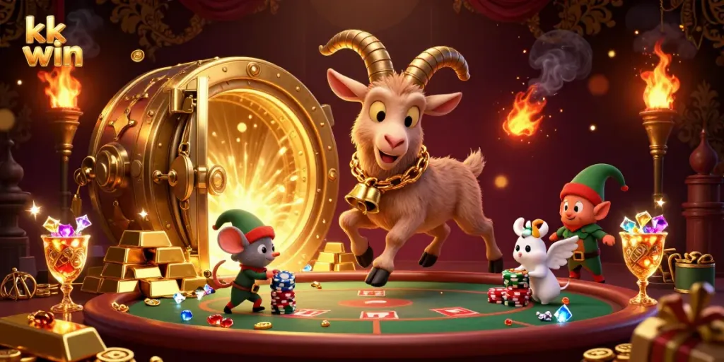 Join the thrilling world of kk win with lively characters and dazzling casino elements in this vibrant scene.