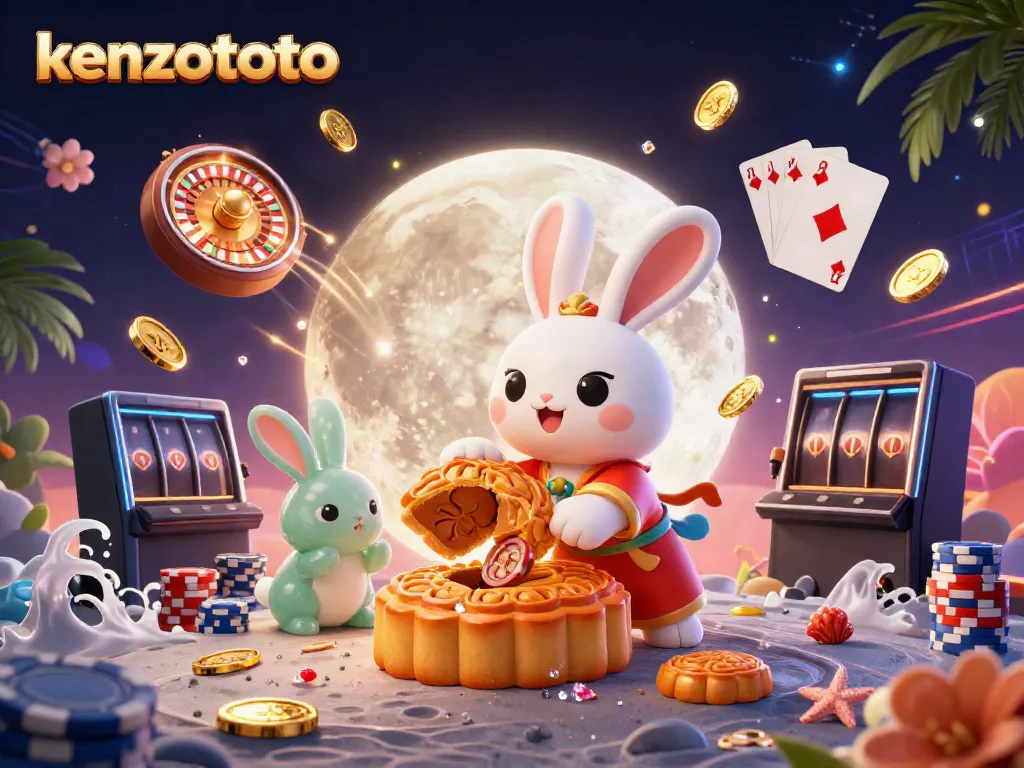 Play exciting games at kenzototo with colorful poker chips and festive moon rabbits.