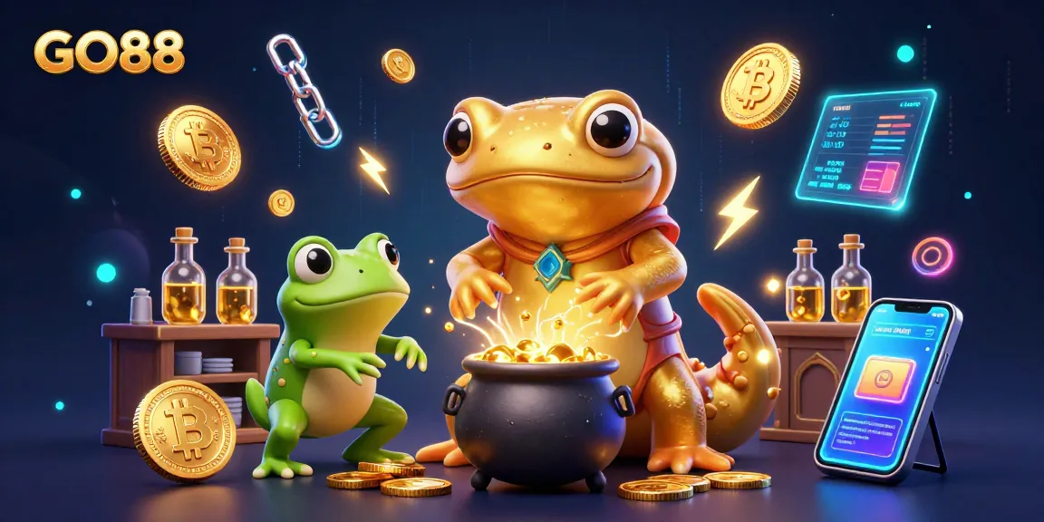 Experience GO88's vibrant casino atmosphere with golden symbols and glowing treasures.