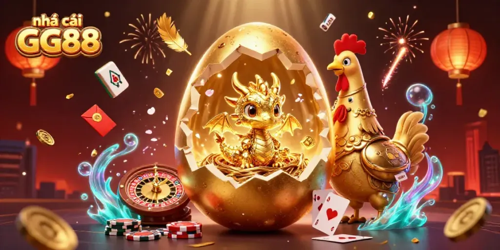Engage with the vibrant world of nhà cái GG88, featuring a golden dragon amidst casino elements.