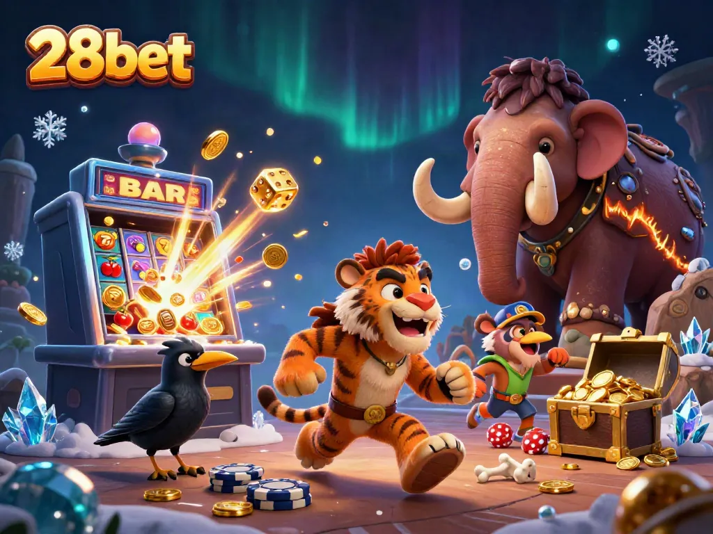 Experience exciting 28bet casino action with a colorful prehistoric theme featuring a sabertooth tiger duo.