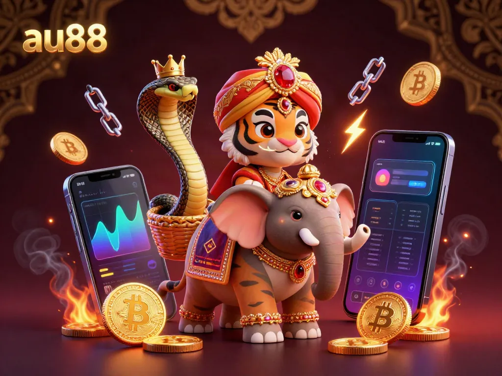 Experience thrilling gaming adventures at au88 with a vibrant 3D illustration of a regal maharaja and treasure.