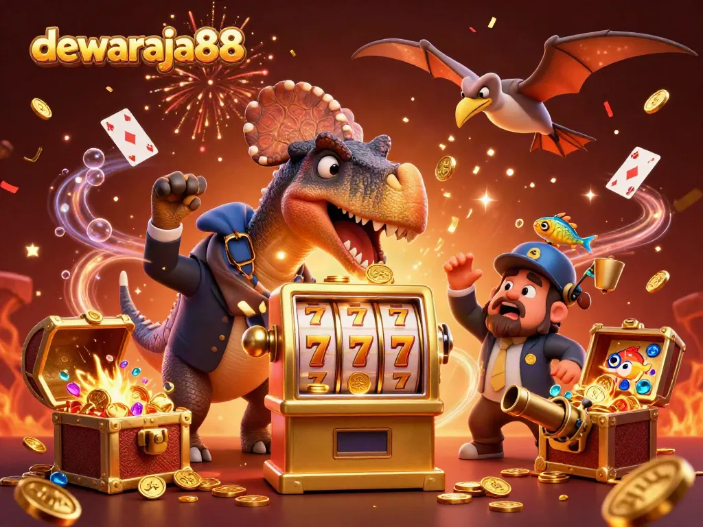 Dewa Raja88 menghadirkan jackpot slot dengan pemandangan ceria penuh emas dan permainan dinamis.