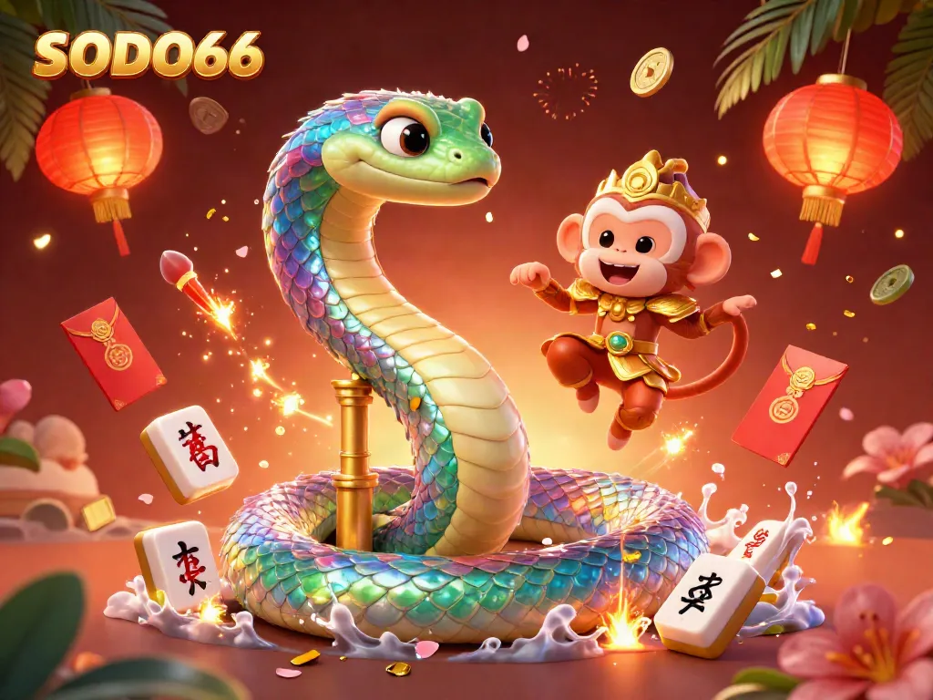 SODO66 brings excitement with lively casino elements in a vibrant 3D illustration.