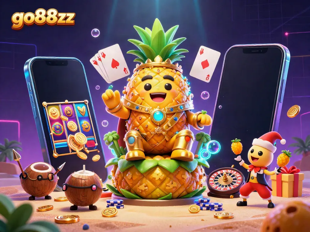 Engage with the go88xz scene showcasing the golden pineapple king and thrilling slot game elements.