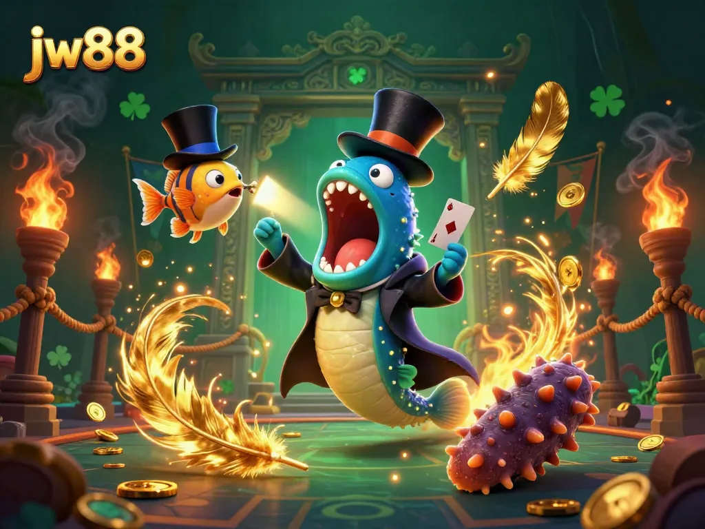 Experience thrilling card tricks by jw88's magical creatures in a sea-themed casino.