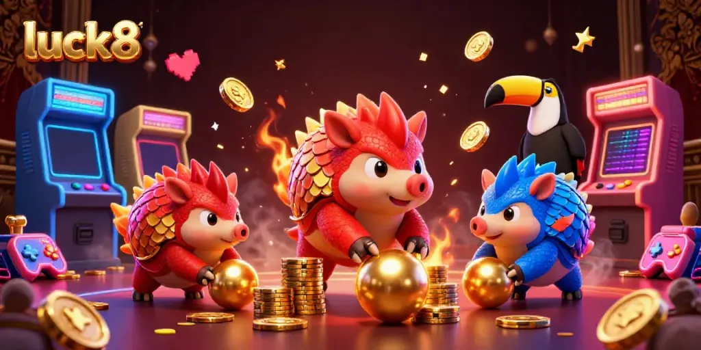 Experience thrilling gameplay at luck8 with rival pangolins battling through a vibrant casino setting.