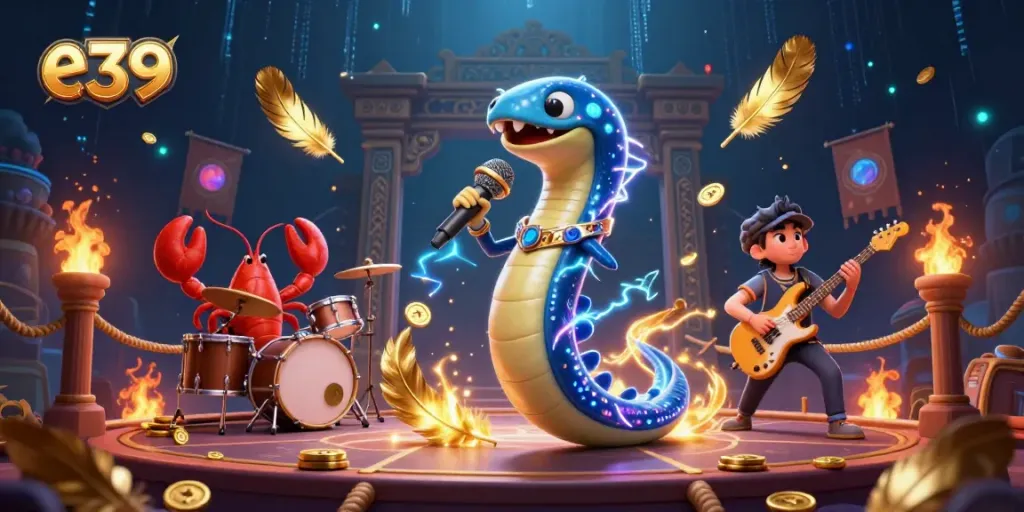 Experience excitement at e39 with a lively underwater casino featuring a DJ electric eel and vibrant sea creatures.