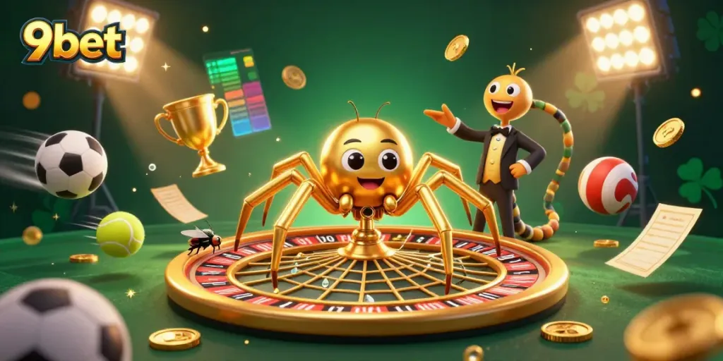 Engage with 9bet's exciting live casino experience featuring golden spider web roulette.