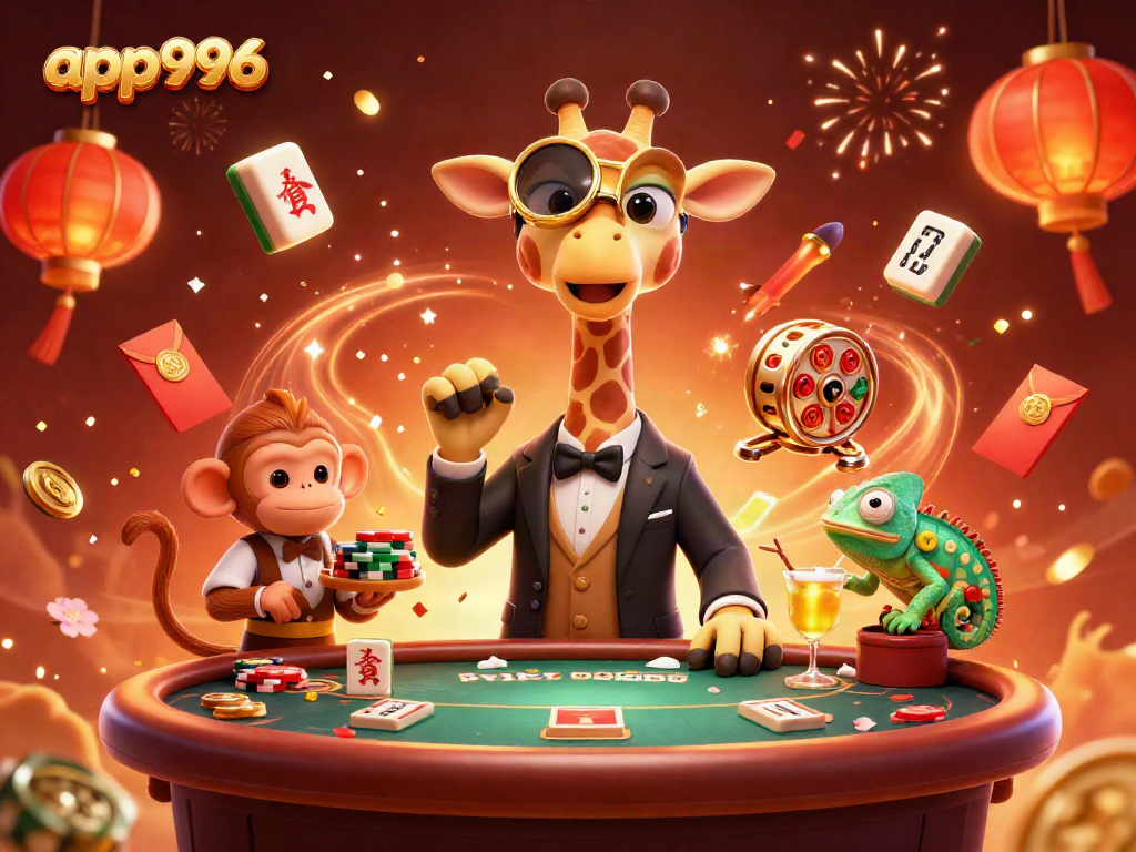 Experience app996 at the lively VIP poker table with animated characters and engaging casino elements.