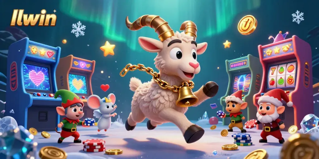 Experience the thrilling casino atmosphere at llwin with Krampus and playful characters stealing chips.