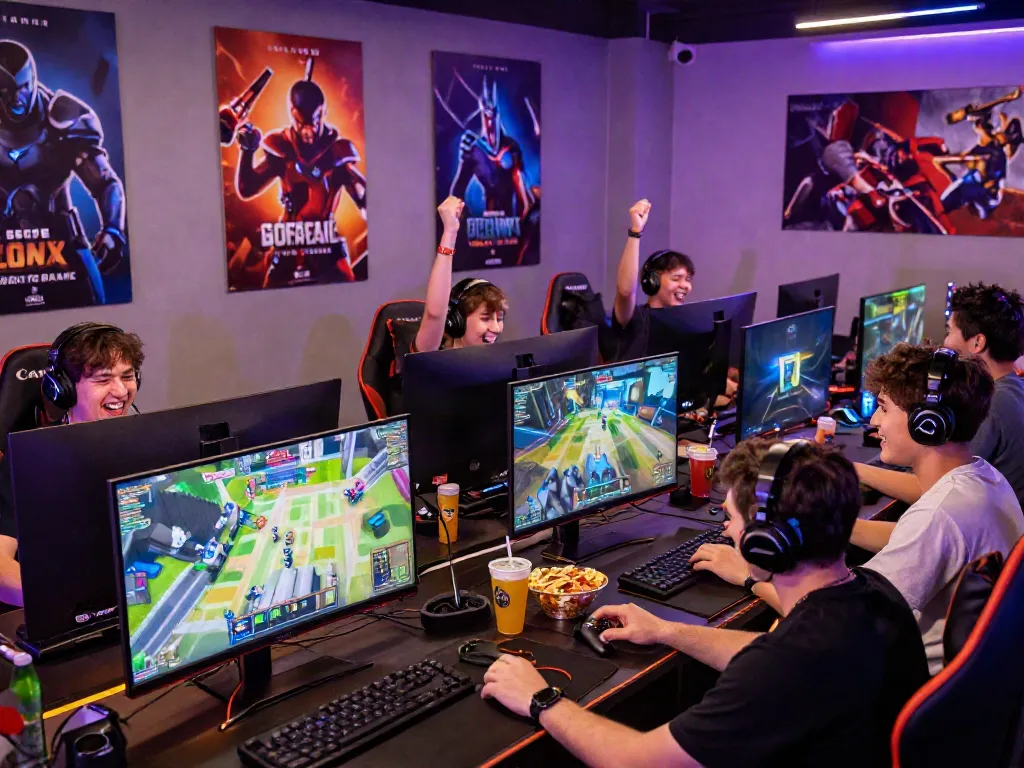 Community gaming scene showcasing garuda404 excitement in a modern lounge.