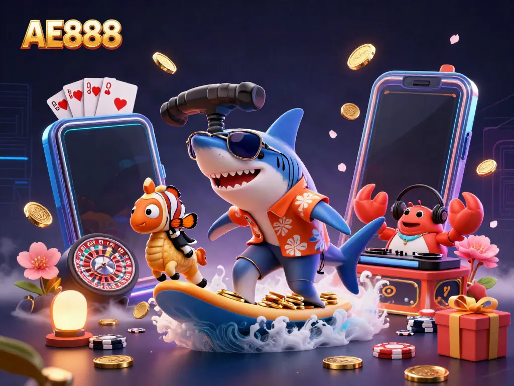 Engage with the AE888 online gaming world featuring vibrant characters and exciting casino elements.