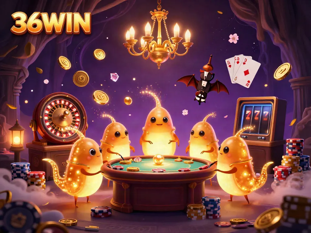 Experience winning moments at 36WIN with glowworms lighting up a vibrant casino scene.