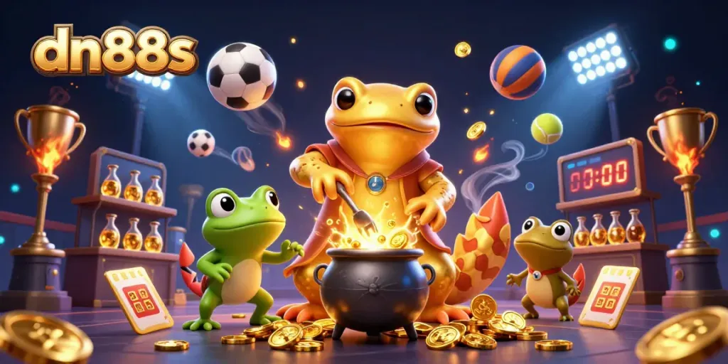 Experience the thrilling action at dn88s casino with a golden alchemist and froggy apprentice in a dynamic game scene.