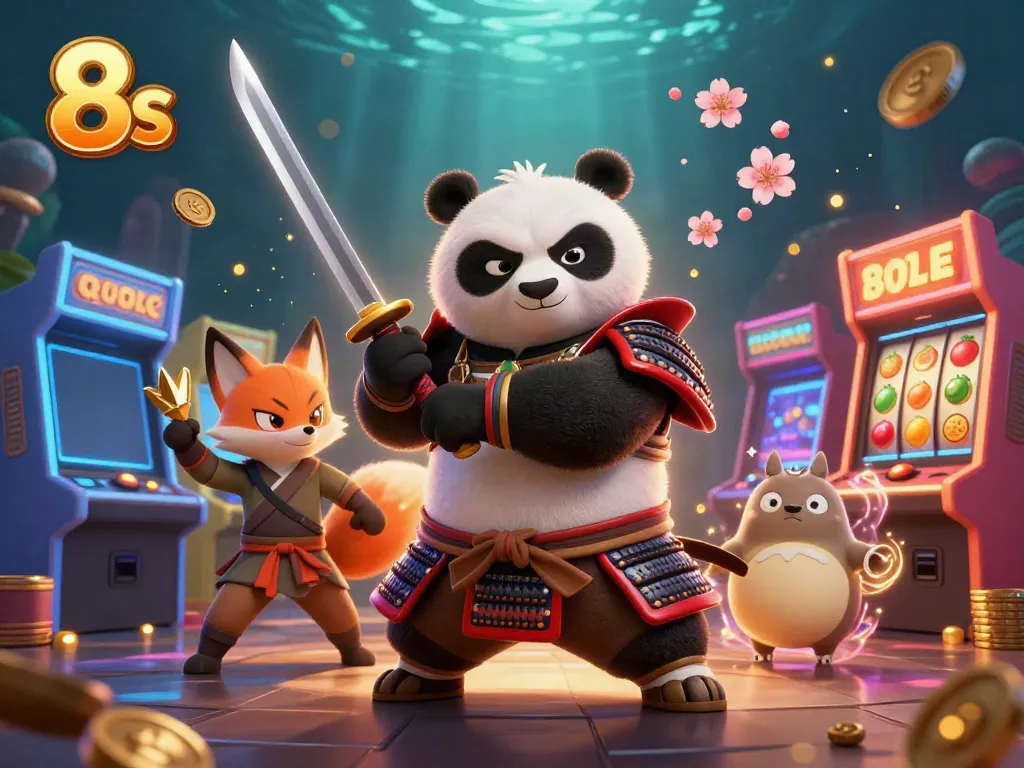 Experience thrilling gameplay with 8s in this vibrant 3D casino illustration featuring playful characters.