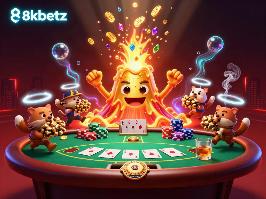 Experience thrilling gameplay at 8xbetz with a dynamic casino scene featuring coins and treasures.