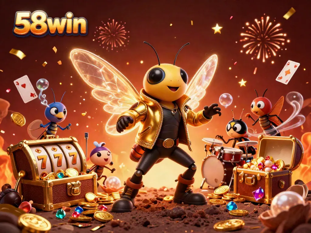 Experience thrilling wins with 58win in an electric 3D casino scene filled with games and excitement.