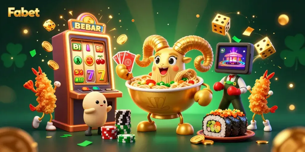 Experience thrilling wins with Fabet's engaging casino atmosphere featuring vibrant characters and game elements.