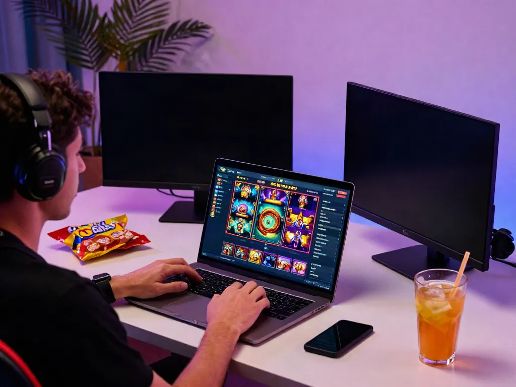 Exciting online gaming experience with slot Thailand games on a vibrant laptop, showcasing an immersive digital interface.
